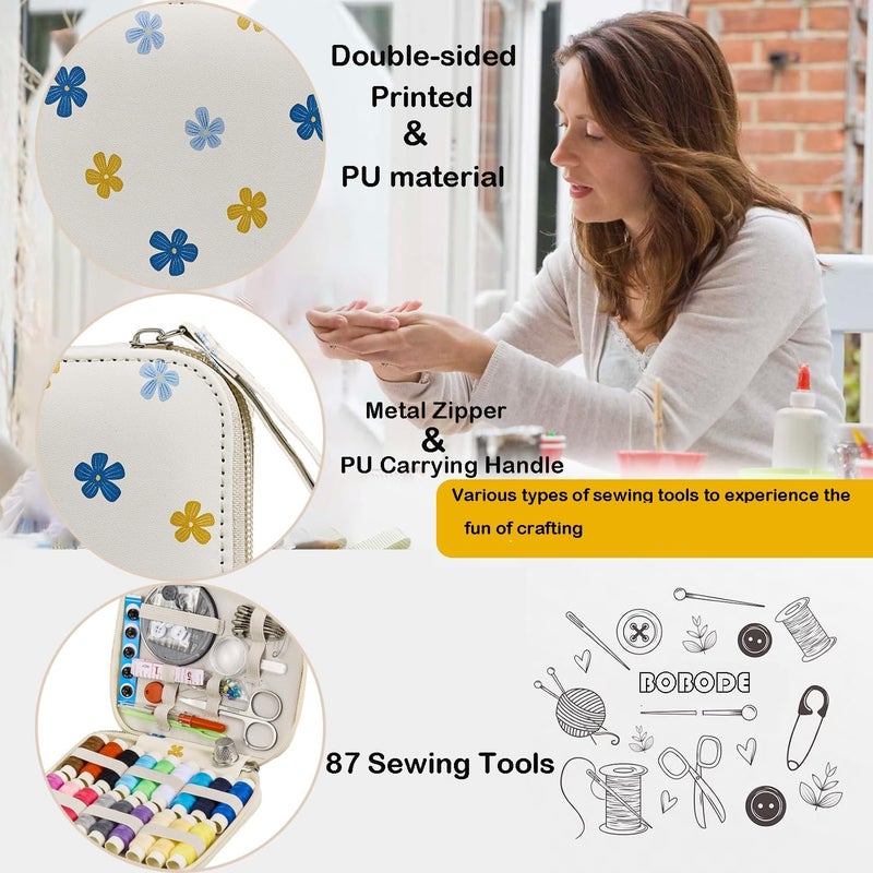 Bobode Sewing Sets & Kits Mini Travel Sewing Kit Floral Pattern Sewing Set Professional Basic Sewing Supplies Printing Carry Sewing Kit for Adults, Emergency, Home Beginners - Image 3